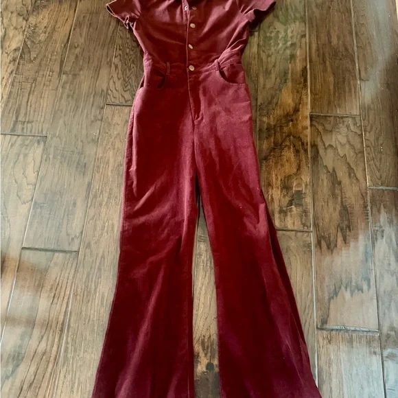 Altar'd State Deep Burgundy Velvet Bootcut Jumpsuit - Picture 5 of 5